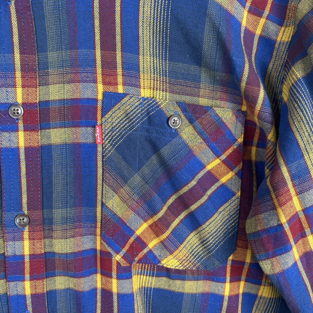 Levi's Mens‎ Flannel Shirt Size XLT Long Sleeve Red Blue Yellow Plaid Western - Picture 4 of 6